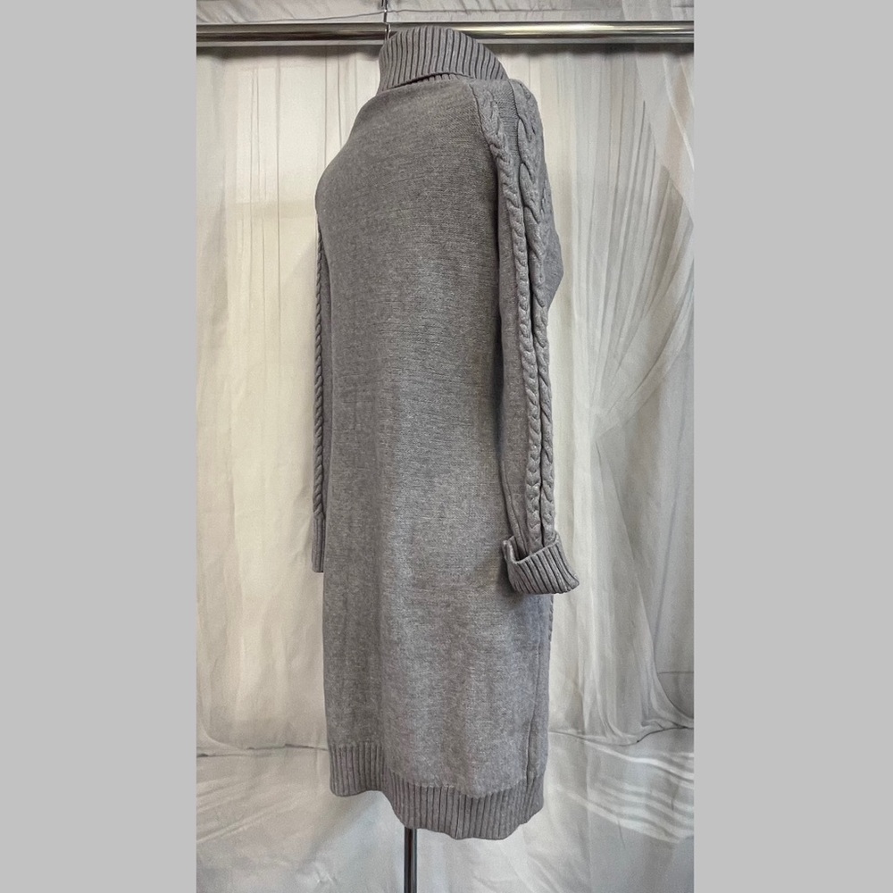 Bargain Cable Gray Turtleneck Sweater Dress - Picture 4 of 8